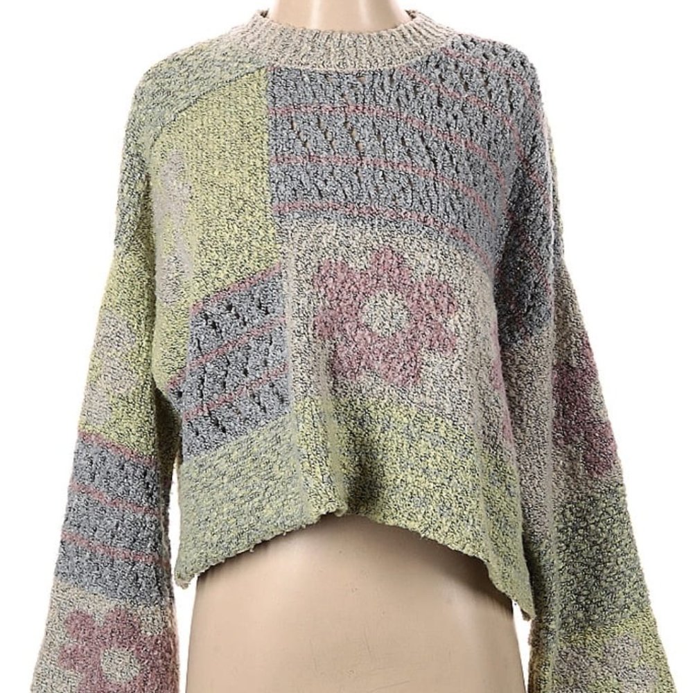Sincerely Jules Cropped Knit‎ Sweater, Multi-colored, Large